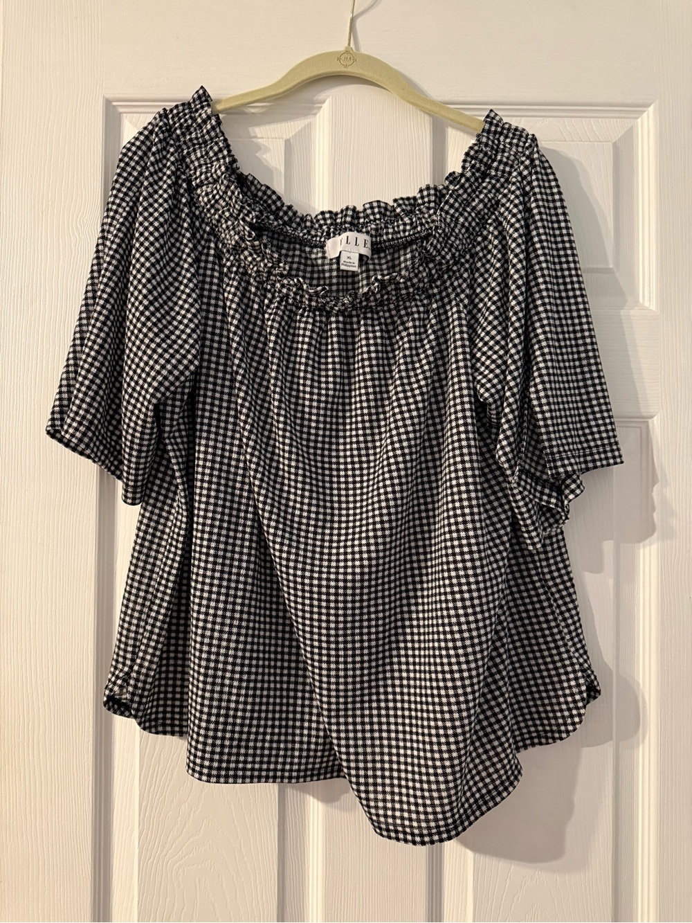 Elle Black and White Gingham Off-Shoulder Top